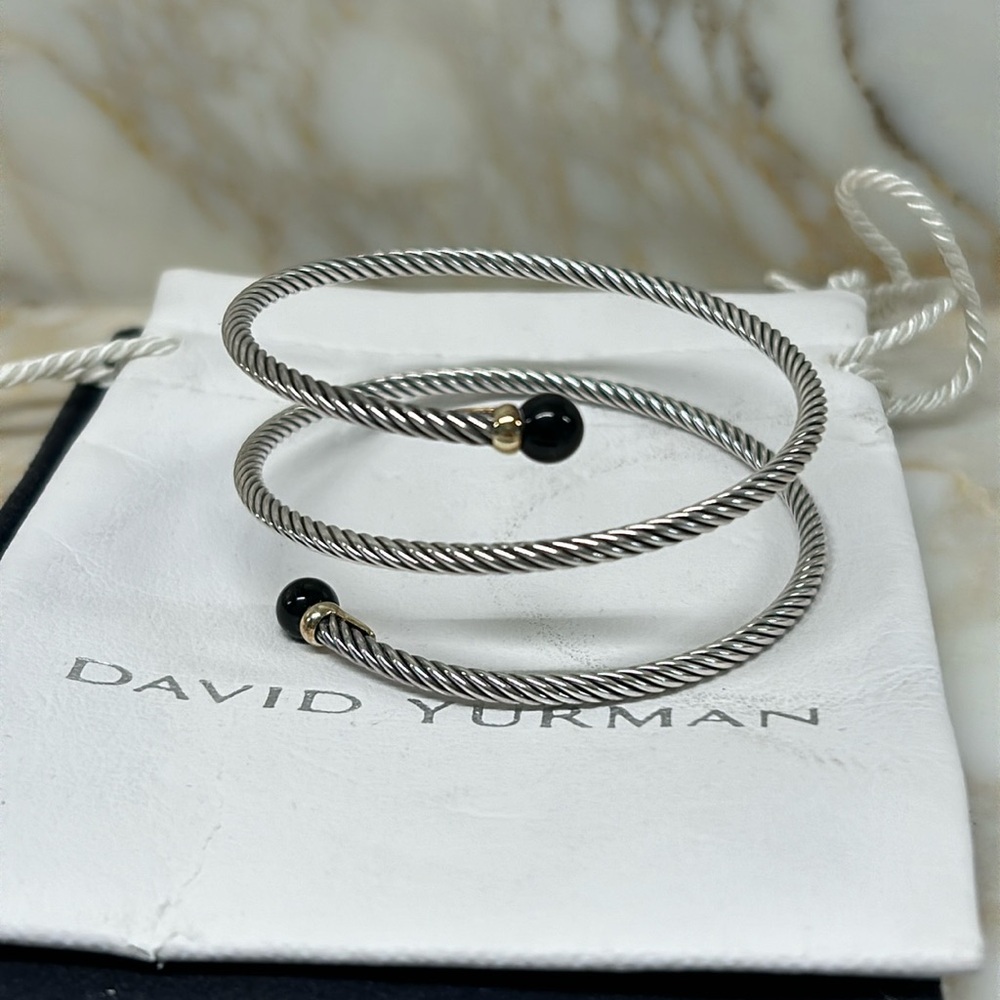 David Yurman Hampton 14k Gold Black Onyx Sterling Silver Twist cable Bracelet